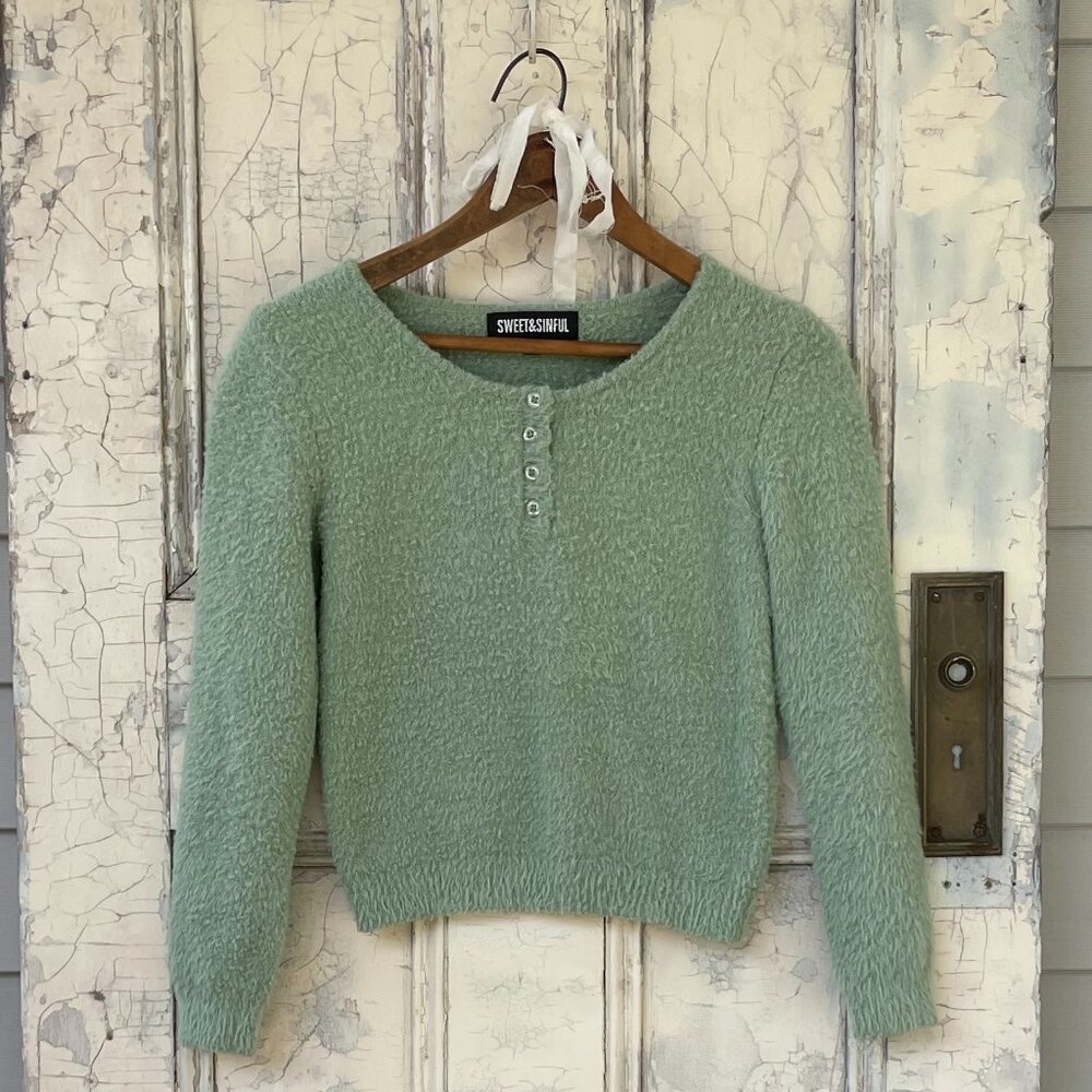 Cropped Wooly Sweater-Pastel Green (Extra Small)